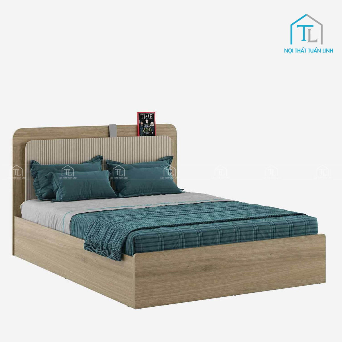 Giường ngủ gỗ công nghiệp có hộc chứa đồ màu vân gỗ sồi hiện đại