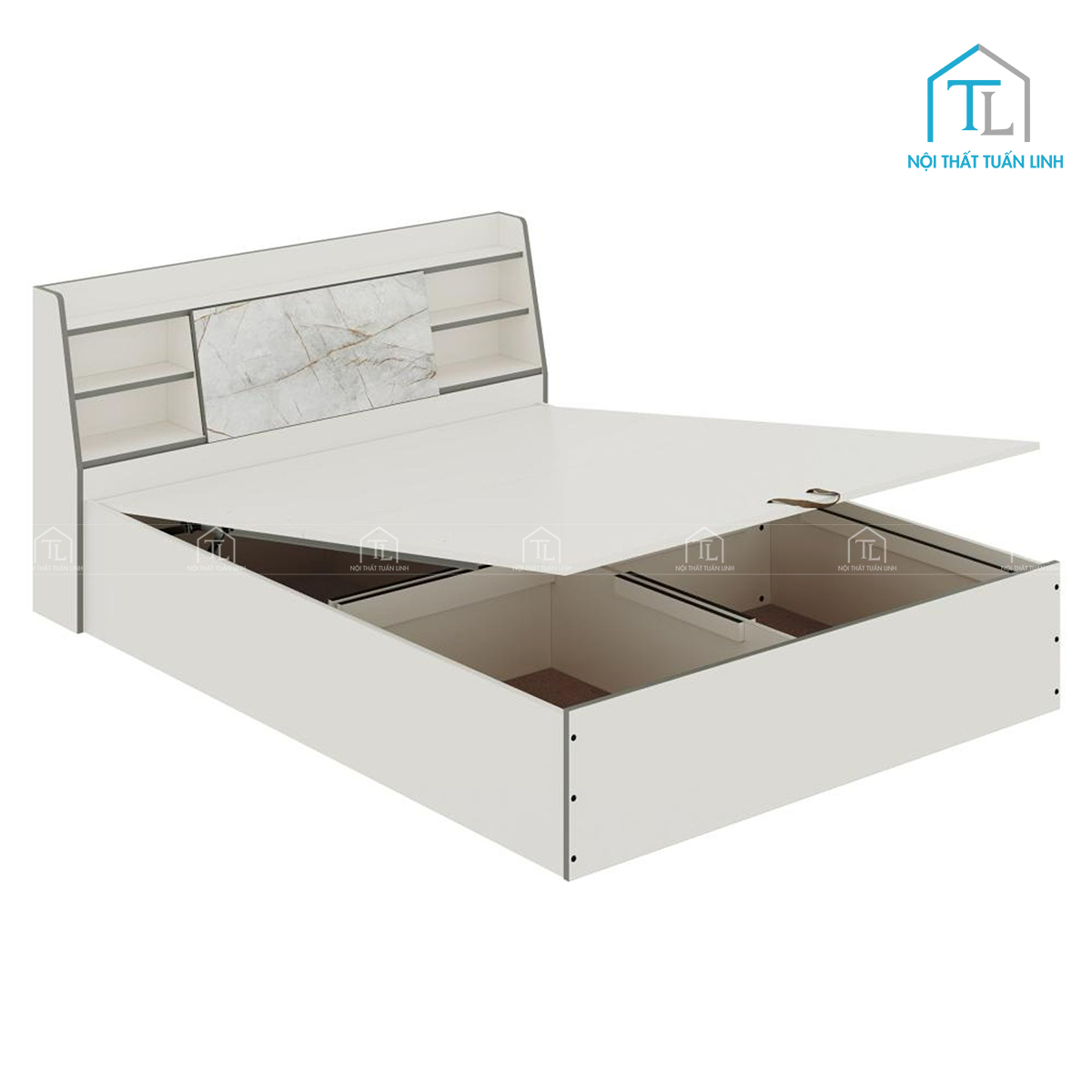 Giường ngủ gỗ công nghiệp có hộc chứa tiện nghi hiện đại màu trắng