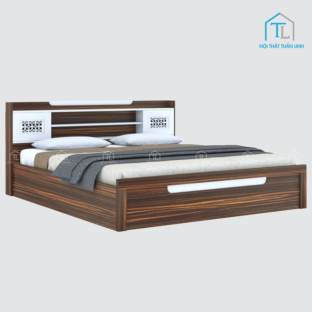 Giường ngủ gỗ công nghiệp có hộc chứa vân gỗ hiện đại