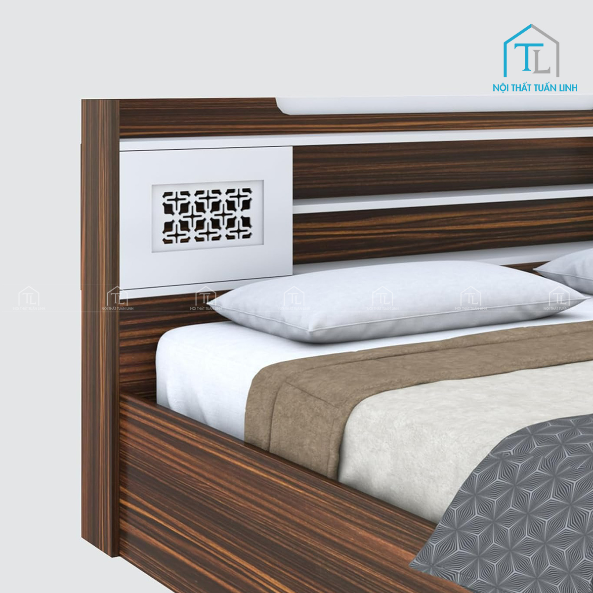 Giường ngủ gỗ công nghiệp có hộc chứa vân gỗ hiện đại