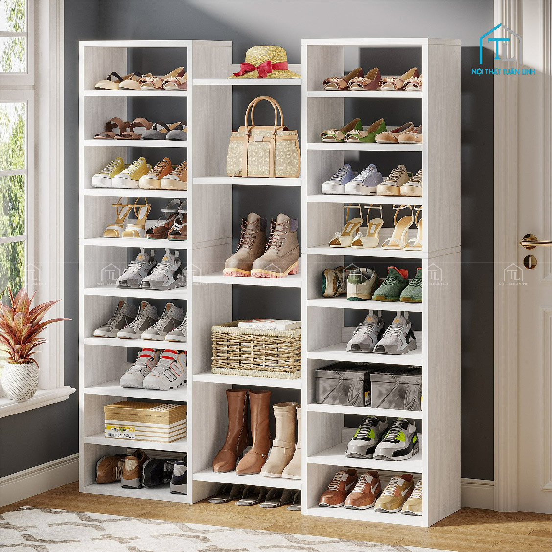Tủ giày dép gỗ MDF tiện lợi màu trắng