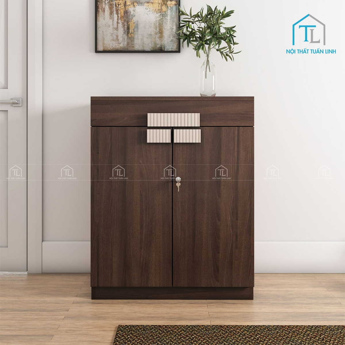 Tủ giày gỗ công nghiệp màu óc chó giá tốt (90 × 40 × 100 cm (D × R × C))