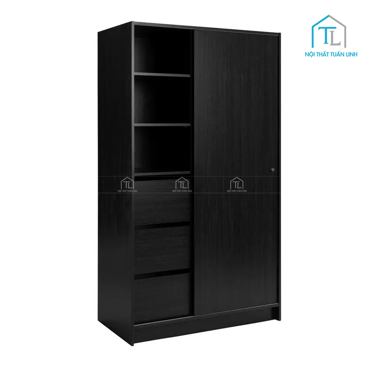 Tủ quần áo 1 cánh cửa lùa gỗ MDF màu đen