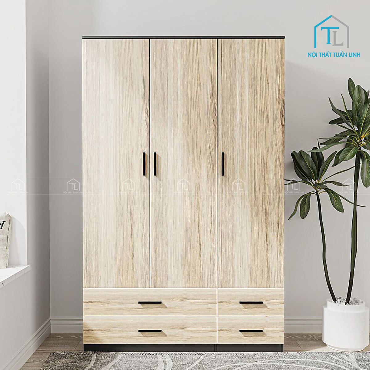 Tủ quần áo 3 cánh 4 ngăn kéo gỗ công nghiệp hiện đại