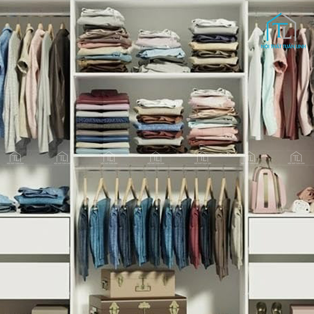 Tủ quần áo 3 cánh lùa gỗ MDF màu nâu trắng thiết kế tiện lợi cho phòng ngủ