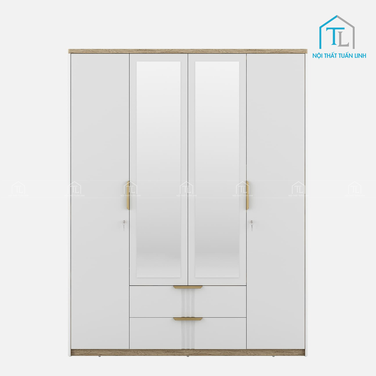 Tủ quần áo 4 cánh gỗ MDF màu trắng bóng thanh lịch, hiện đại