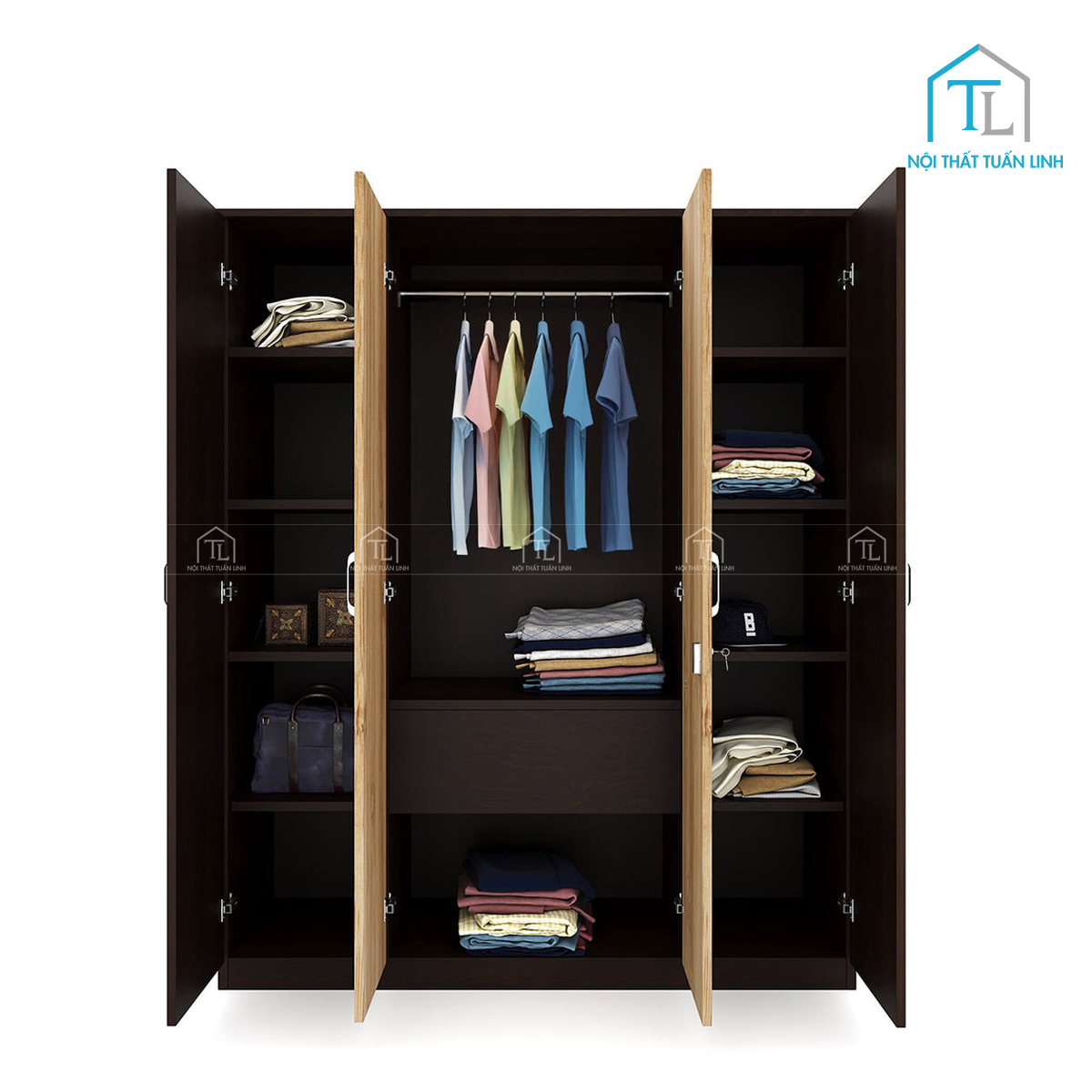 Tủ quần áo 4 cánh gỗ MDF thiết kế hiện đại, giá tốt