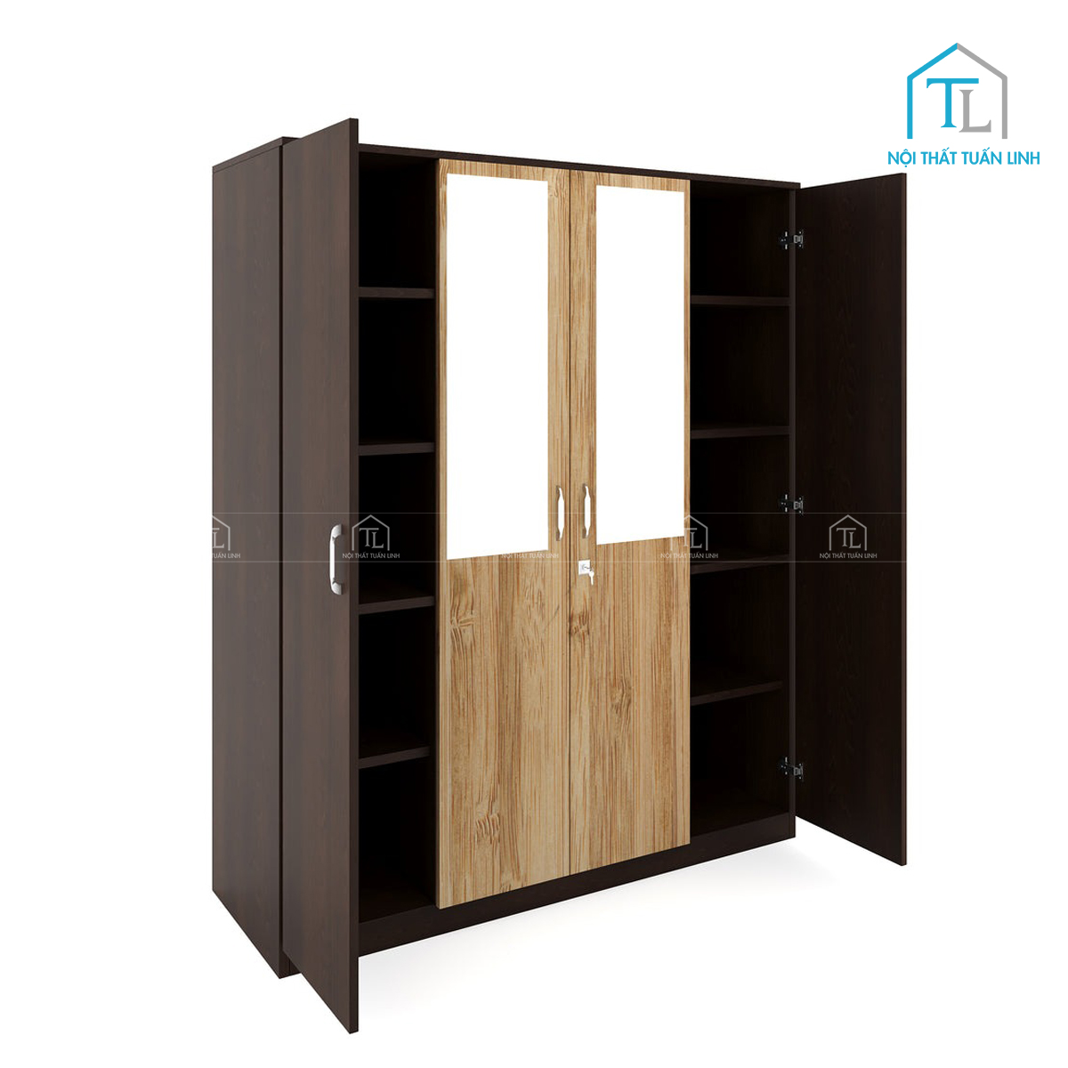 Tủ quần áo 4 cánh gỗ MDF thiết kế hiện đại, giá tốt