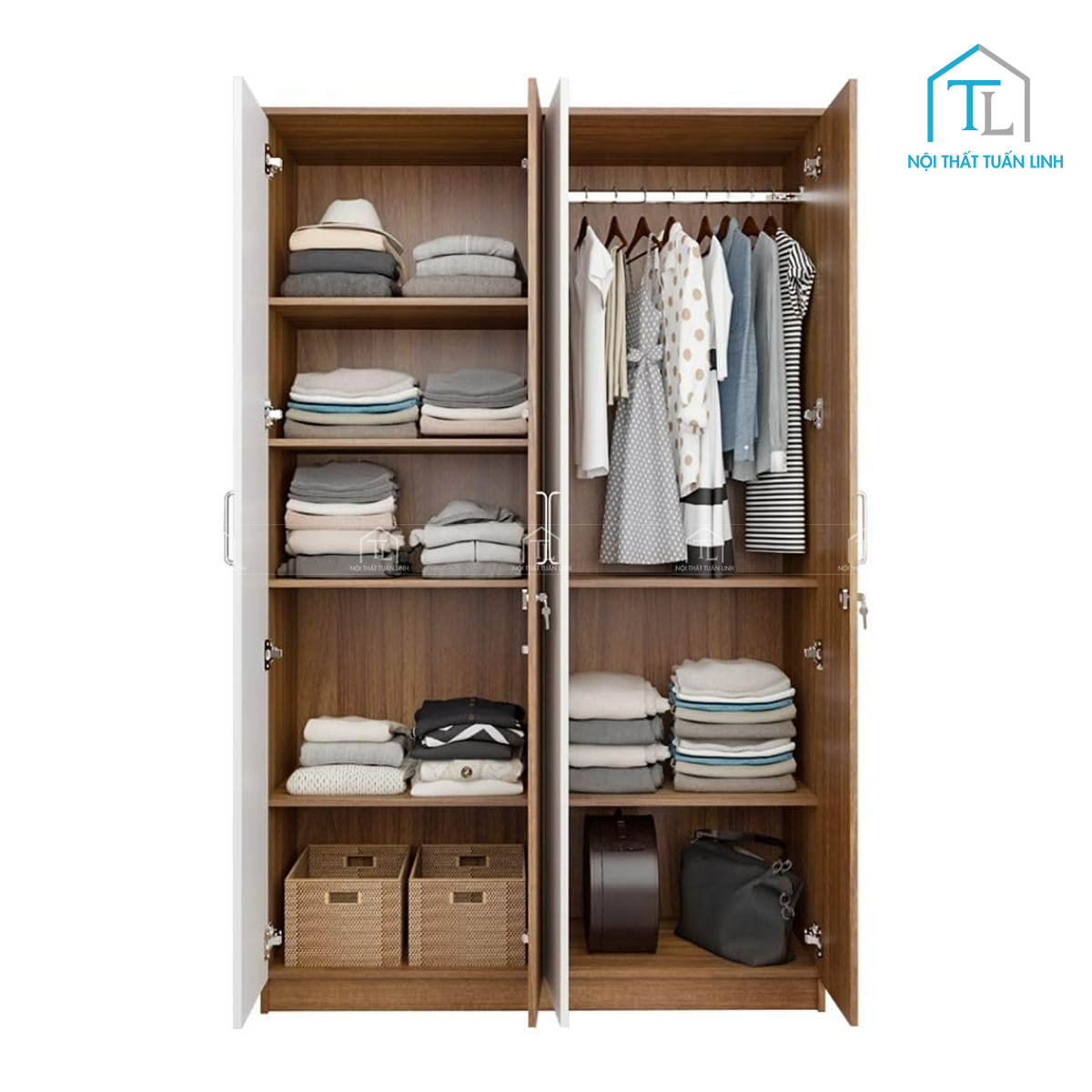 Tủ quần áo 4 cánh gỗ MDF thiết kế tiện lợi