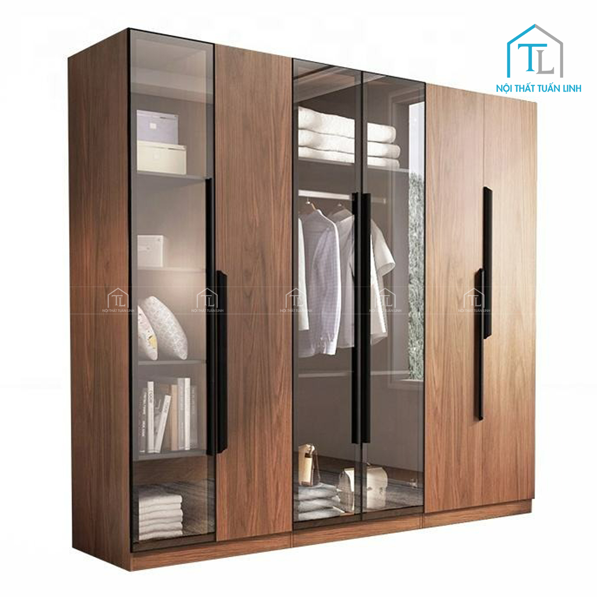 Tủ quần áo cánh kính gỗ MDF phong cách hiện đại cho phòng ngủ