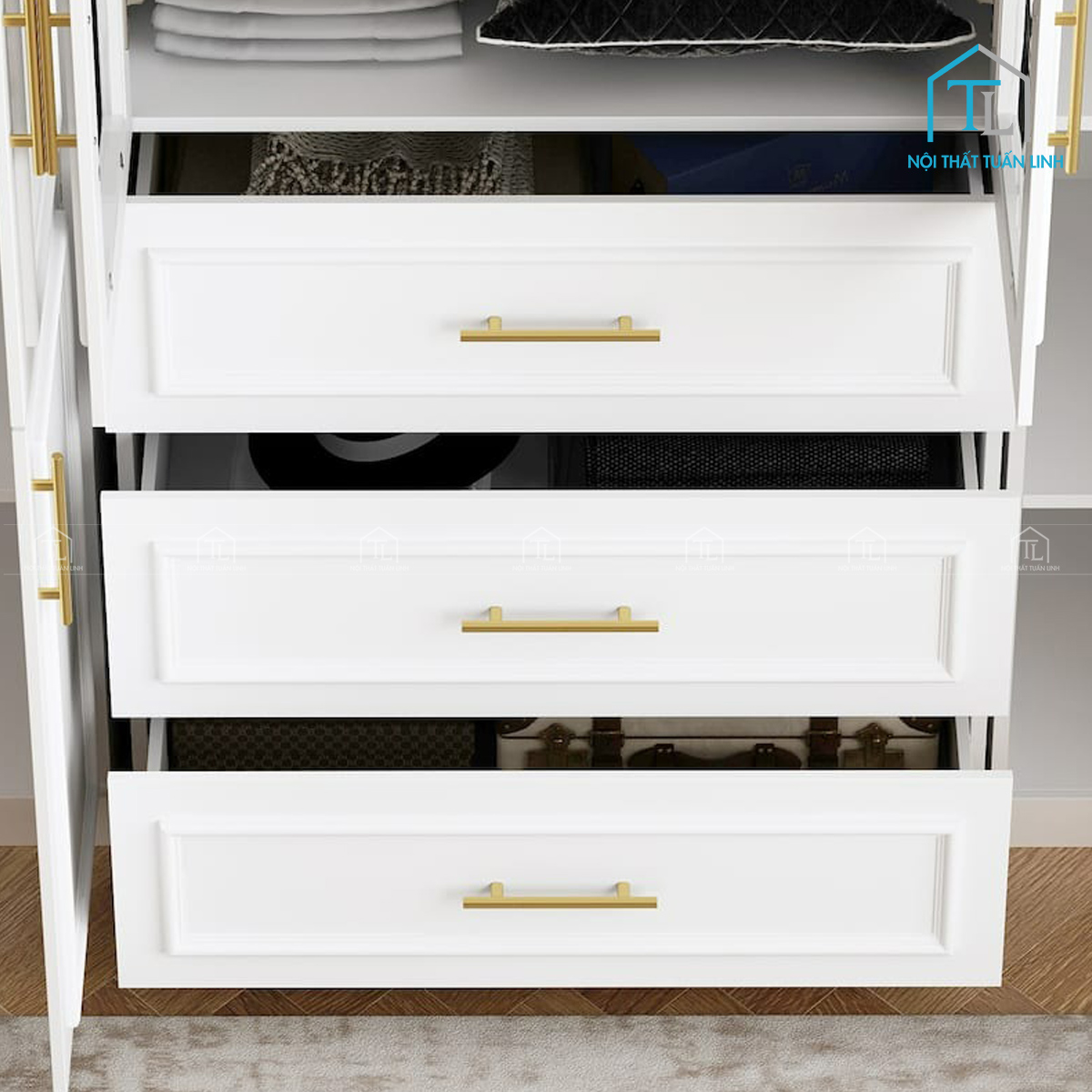 Tủ quần áo cánh kính MDF phủ sơn thiết kế hiện đại
