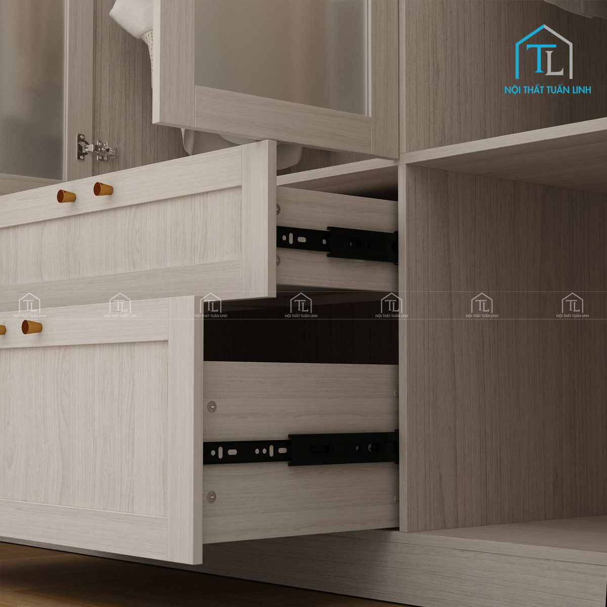 Tủ quần áo cánh kính mờ vân gỗ gam màu xám hiện đại