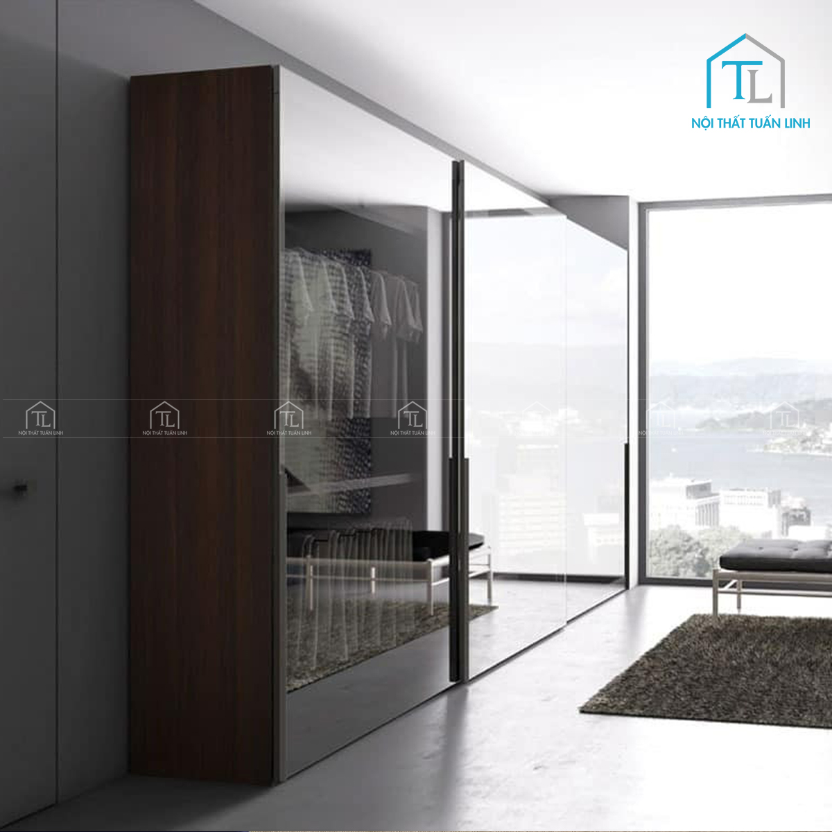 Tủ quần áo cánh kính thiết kế hiện đại sang trọng