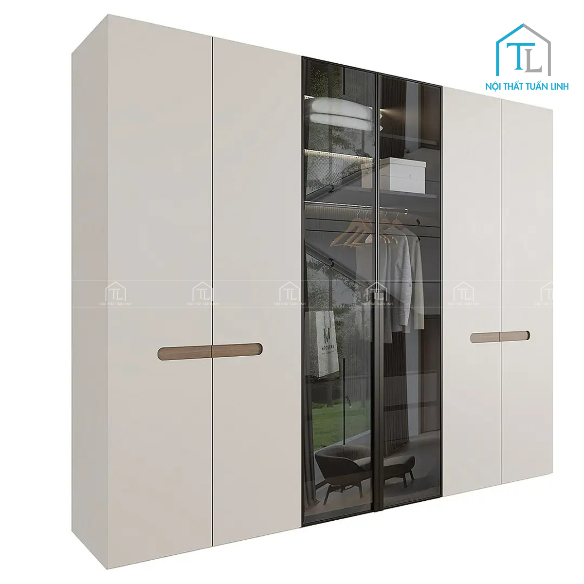 Tủ quần áo cánh kính tối màu kết hợp gỗ MDF 6 cánh thiết kế hiện đại cao cấp