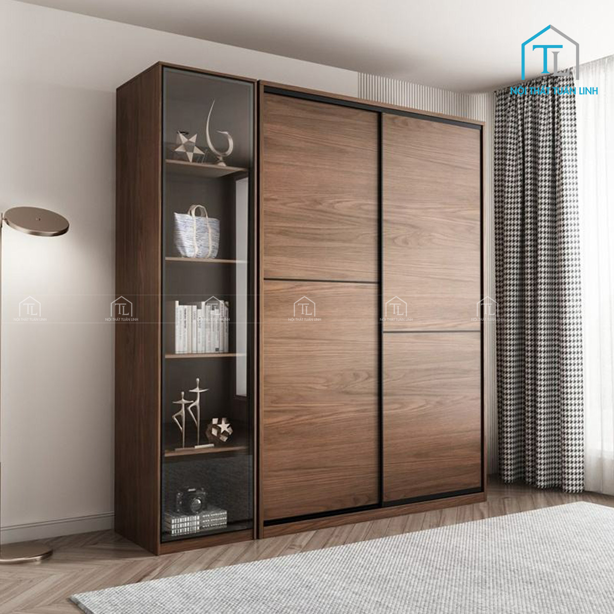 Tủ quần áo cánh kính trượt gỗ công nghiệp phong cách hiện đại