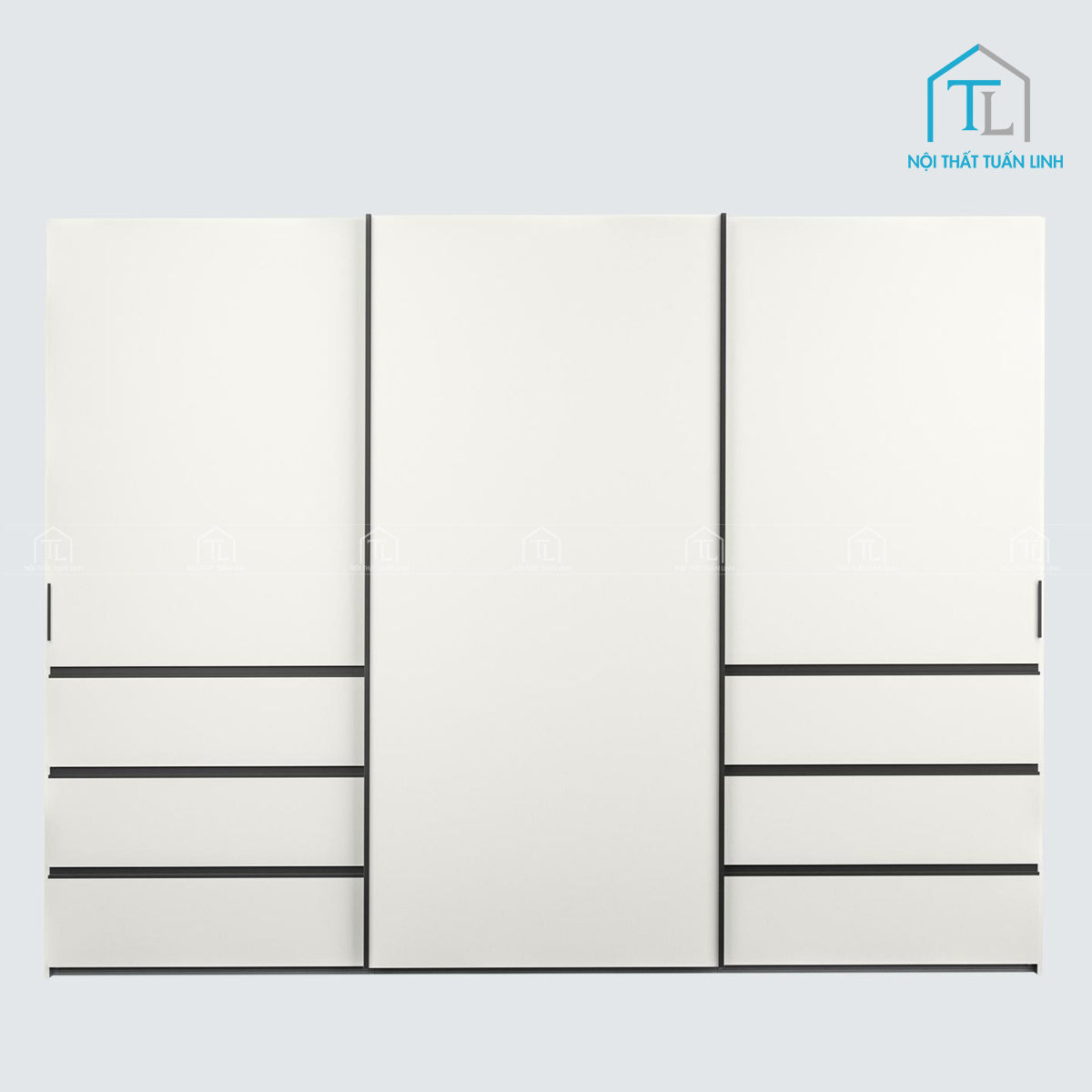Tủ quần áo cửa lùa 3 cánh gỗ MDF phủ sơn mờ hiện đại kèm ngăn kéo