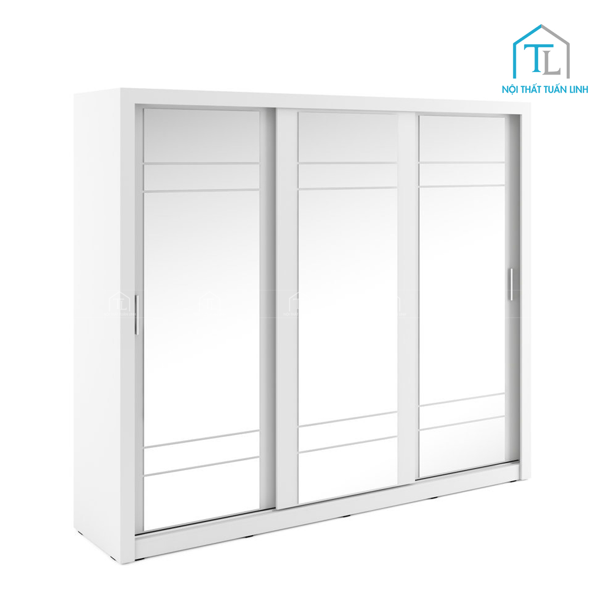 Tủ quần áo cửa lùa 3 cánh gương MDF màu trắng hiện đại