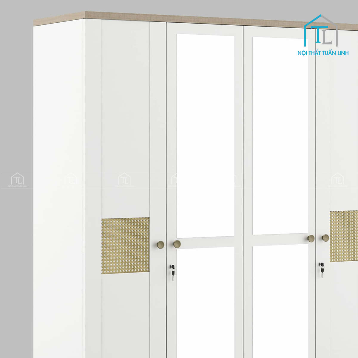 Tủ quần áo gỗ công nghiệp 4 cánh có gương phong cách hiện đại