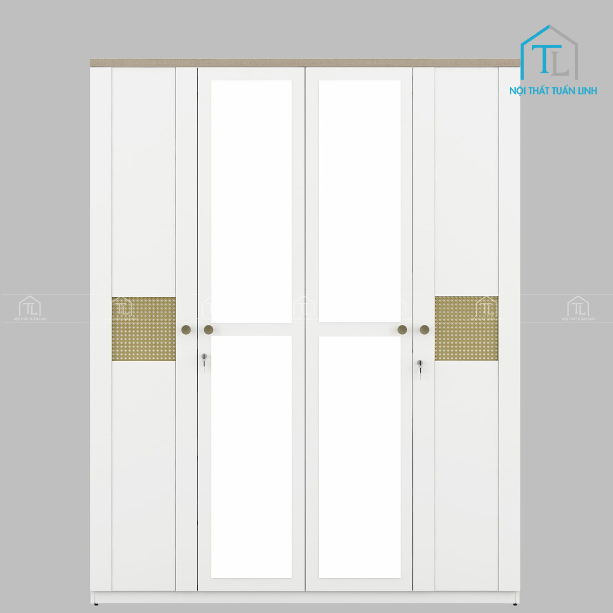 Tủ quần áo gỗ công nghiệp 4 cánh có gương phong cách hiện đại