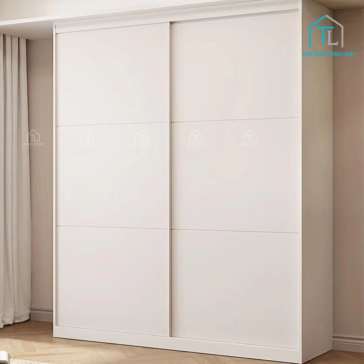 Tủ quần áo gỗ MDF cửa lùa hiện đại gam màu trắng