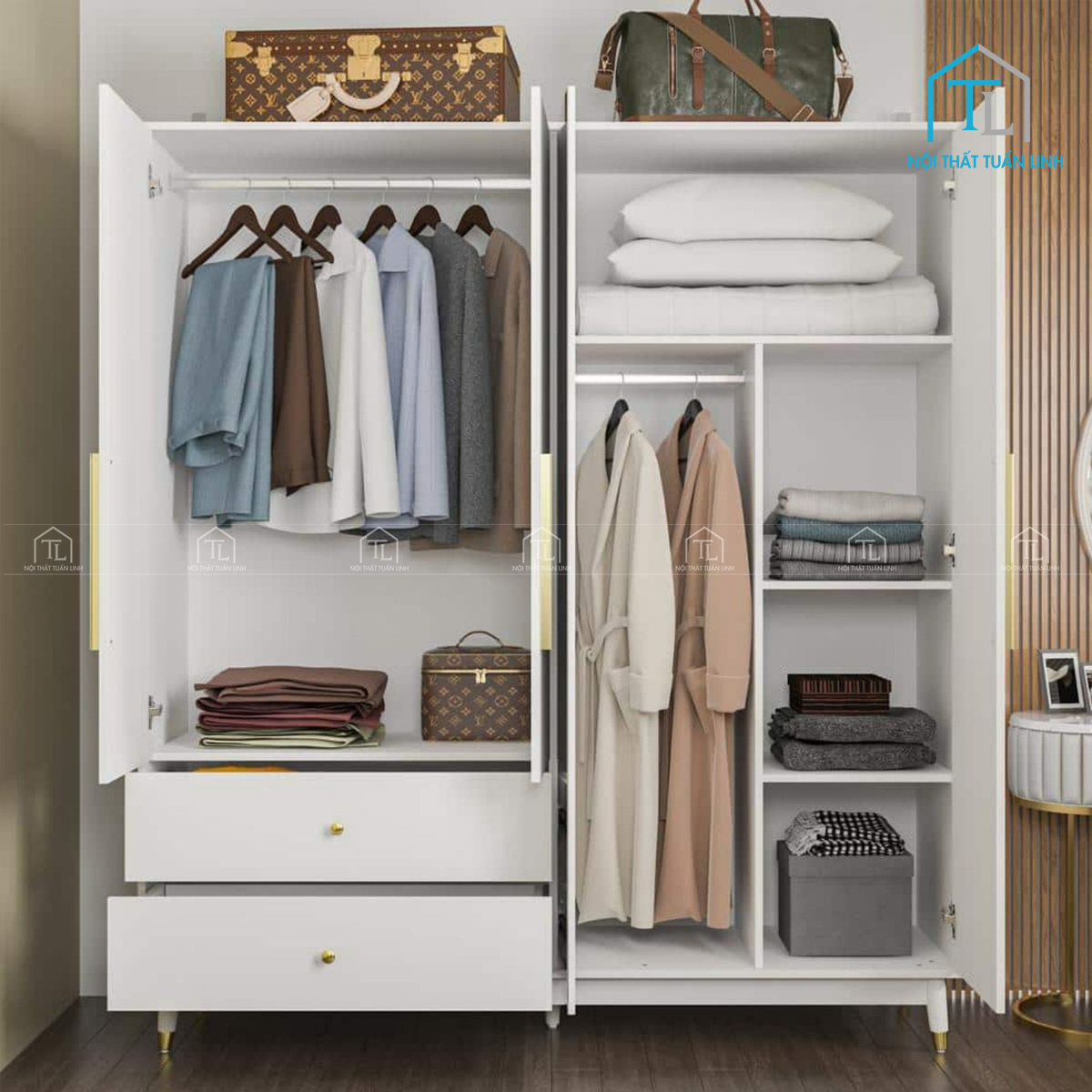 Tủ quần áo gỗ mdf màu trắng 1 cánh gương – thiết kế hiện đại, nhiều ngăn lưu trữ (1m4 x 2m)