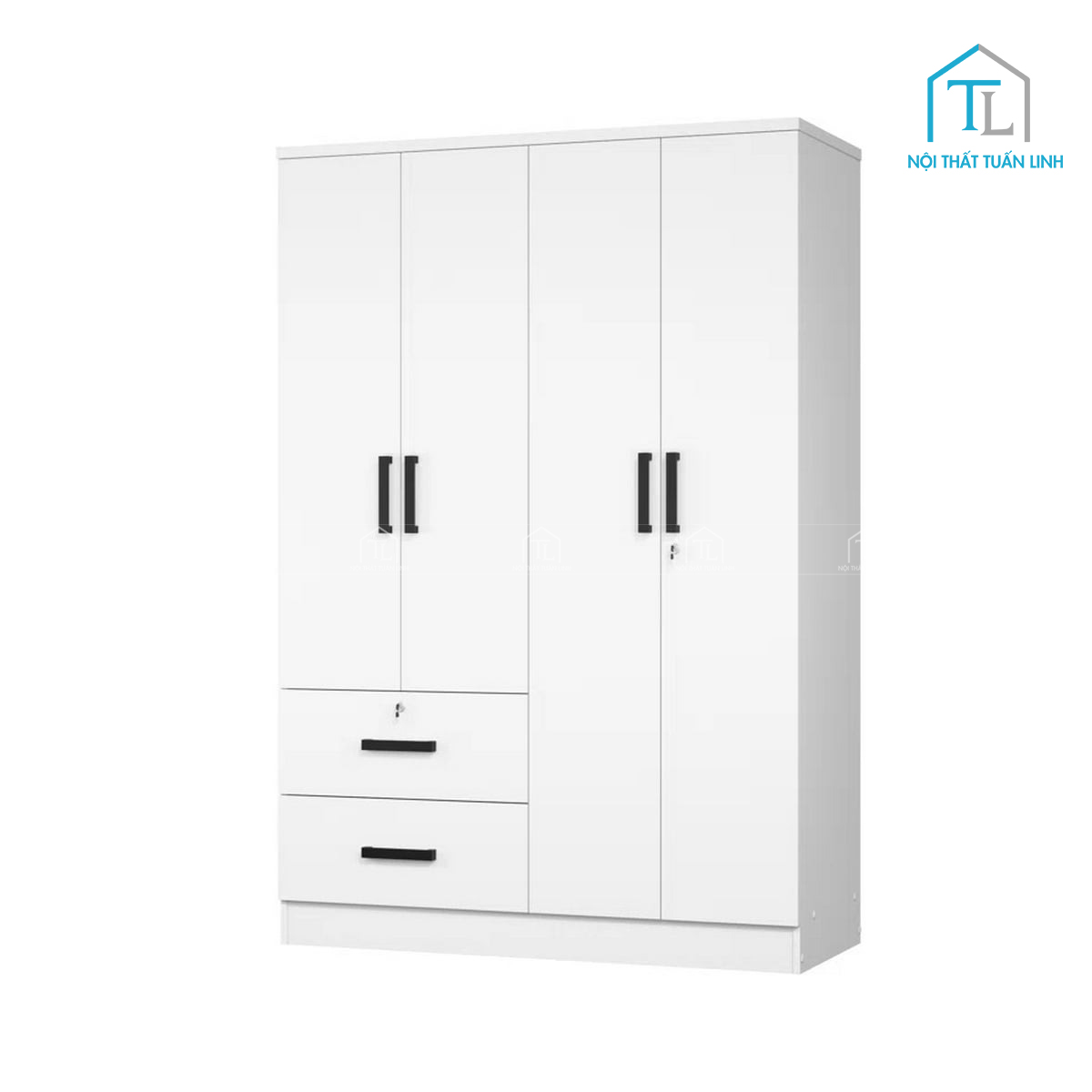 Tủ quần áo MDF màu trắng, thiết kế tiện lợi nhiều ngăn